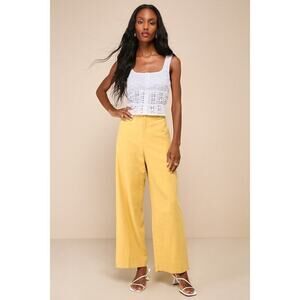 Lulus Dashing Sweetness Yellow High-rise Wide-leg Trouser Pants - Size S